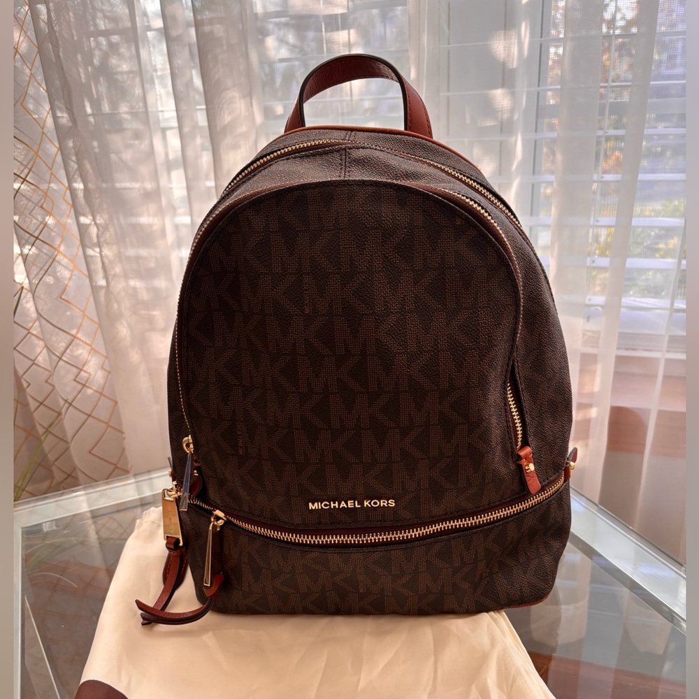 Rhea Medium Brown Logo Backpack